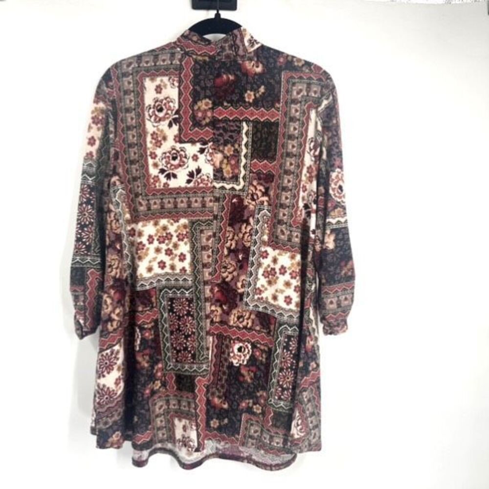 Cocomo Floral Bandana Print 3/4 Sleeve Mock Neck Blouse Medium Boho Patchwork - Picture 3 of 10